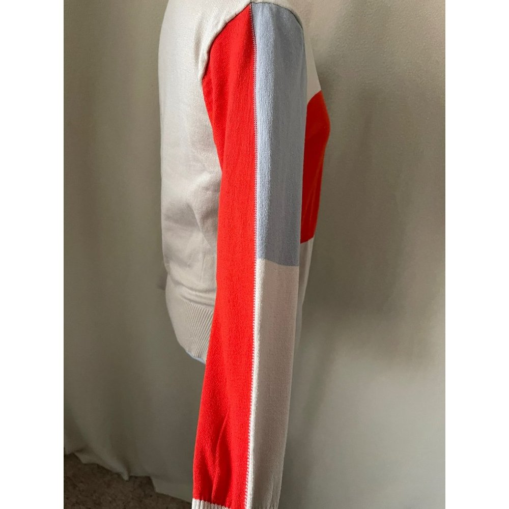 Women's Tan/Gray/Red Color Block Long Sleeve Knit Shirt - Picture 6 of 11